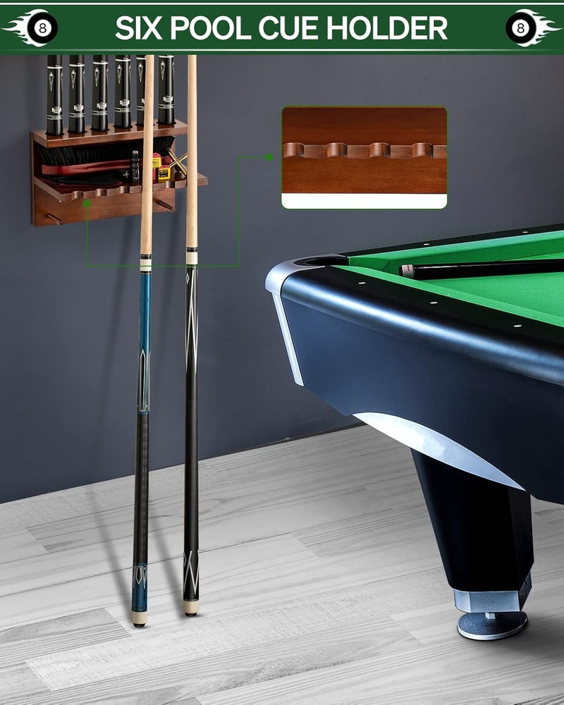 EXTCCT Wall Mount Pool Stick Holder - Billiards Pool Cue Rack Hardwood Pool Cue Set Holder for 6 Cues Sticks Storage Pool Table Accessories Equipment Organizer - Image 5